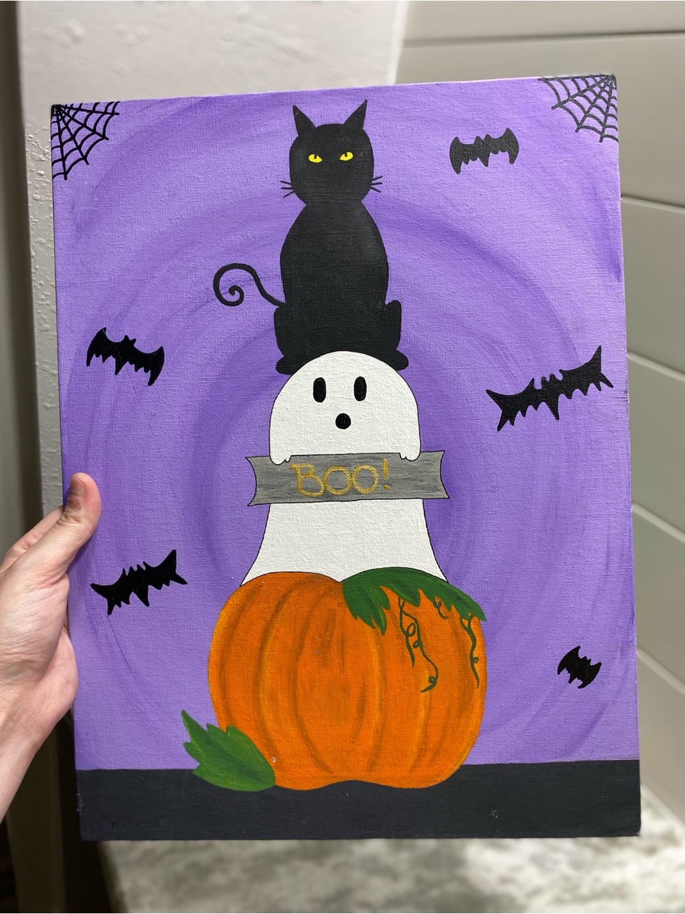 Halloween Ghost and Pumpkin Canvas Board Art - Picture 4 of 5